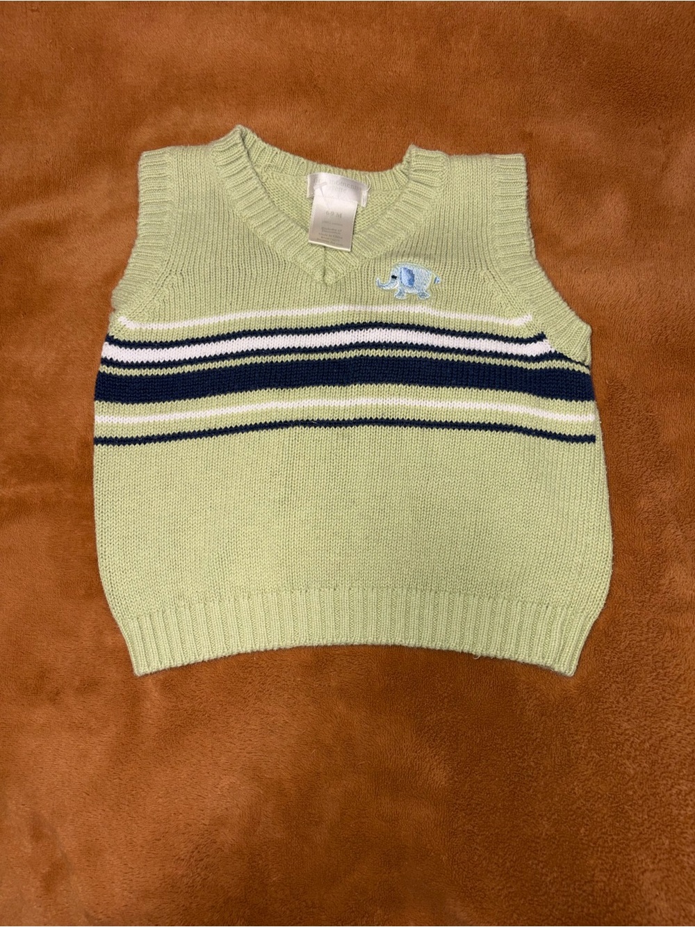Vintage Light Green Knit Vest with Navy & White Stripes